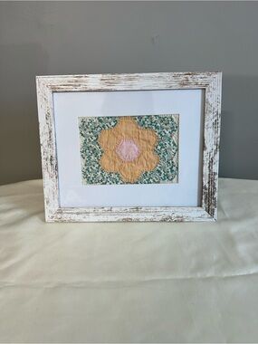 Vintage Quilted Floral Wall Art - Yellow Pink Green